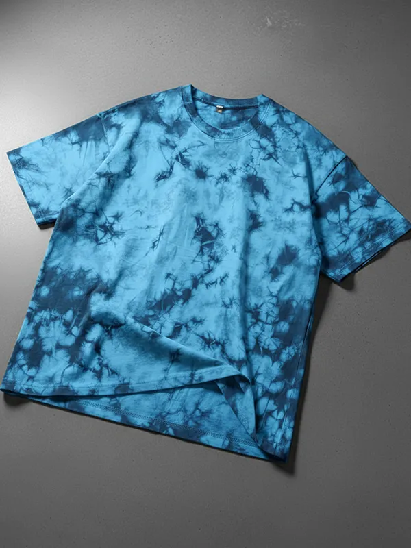 Light Blue Tie & Dye Single Jersey Oversized T-shirt 