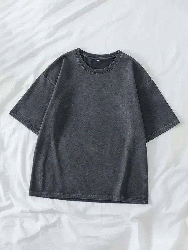 Black Acid Wash French Terry Oversized T-shirt