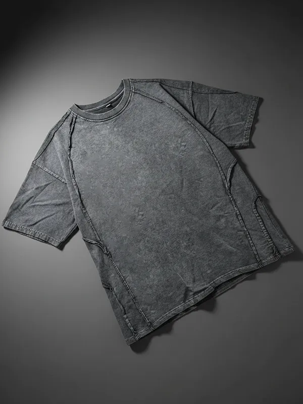 Off White And Grey Cut And Stitch Acid Wash Oversized T-shirt