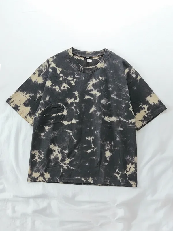Black And Beige Tie-Dye Single Jersey Oversized T-shirt 