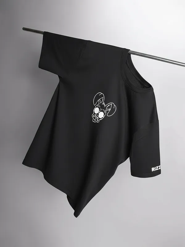 Black Oversized Screen Puff Print T-shirt