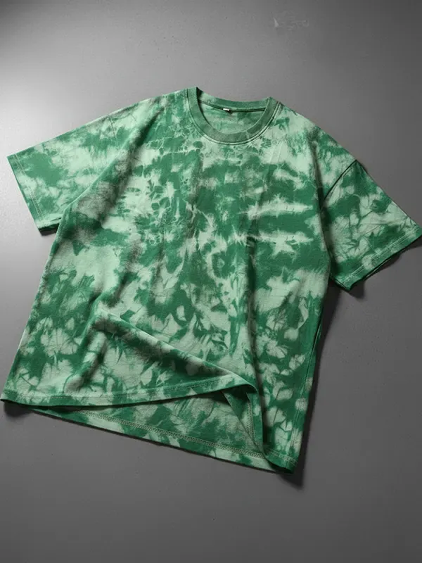 Green Cut And Stitch Tie & Dye French Terry Oversized T-shirt