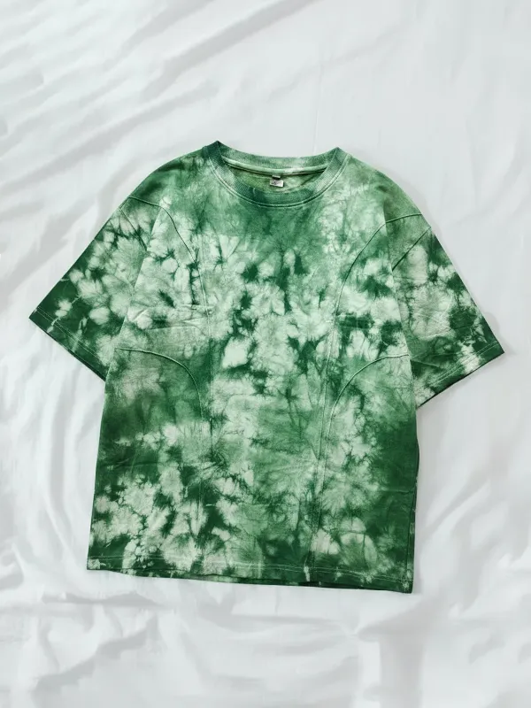 Green Cut And Stitch Tie & Dye French Terry Oversized T-shirt