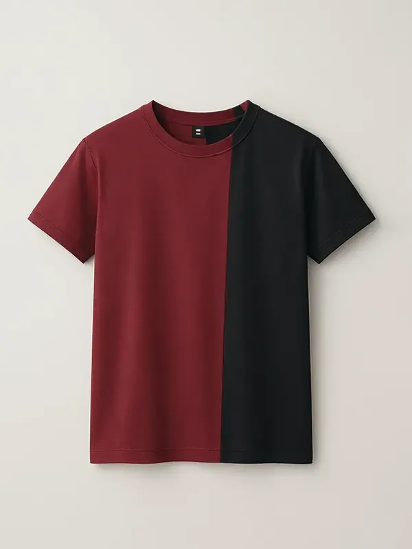 Kids Maroon And Black Cut And Stitch T-shirt 
