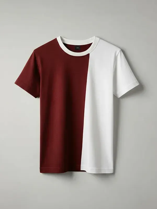 Toddler Maroon And White Cut And Stitch T-shirt