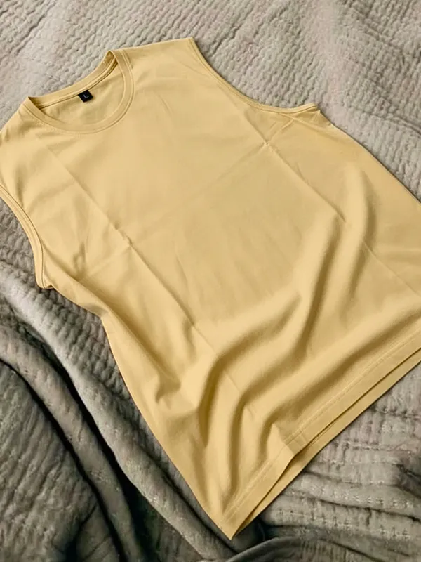Wheat Yellow Sleeveless Round-necks (regular)