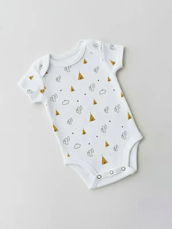 Kids White & Yellow Screen Printed Romper