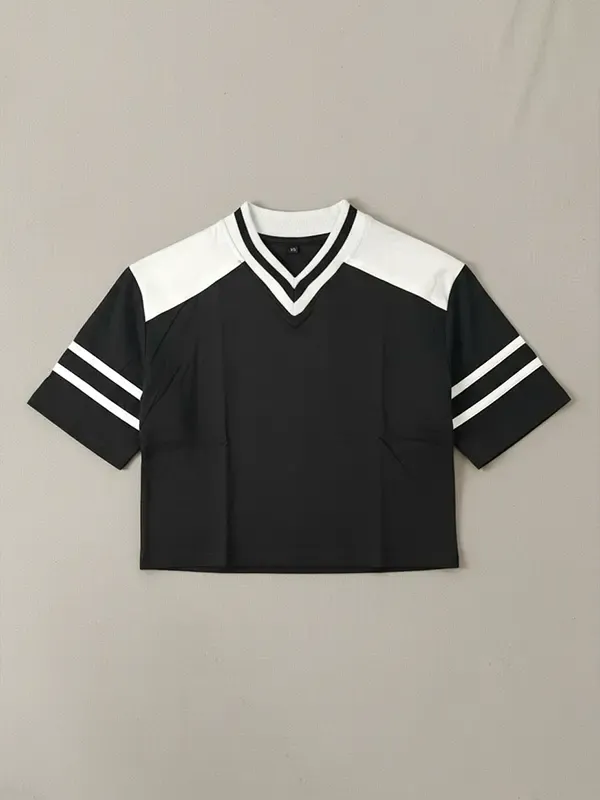 Black Cut And Stitch Crop Top