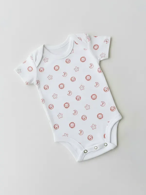 Kids White & Maroon Screen Printed Romper