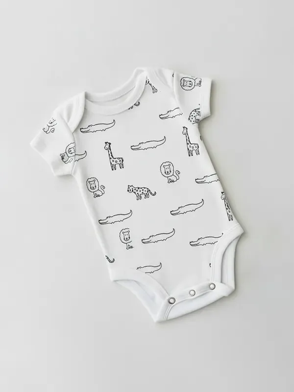 Kids White & Black Screen Printed Romper