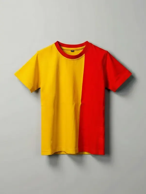 Kids Yellow And Red Cut And Stitch T-shirt 