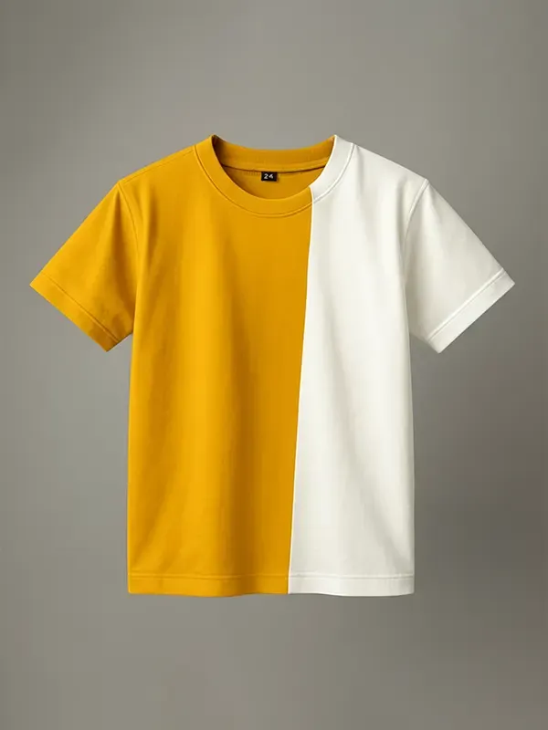 Kids Yellow And White Cut And Stitch T-shirt 