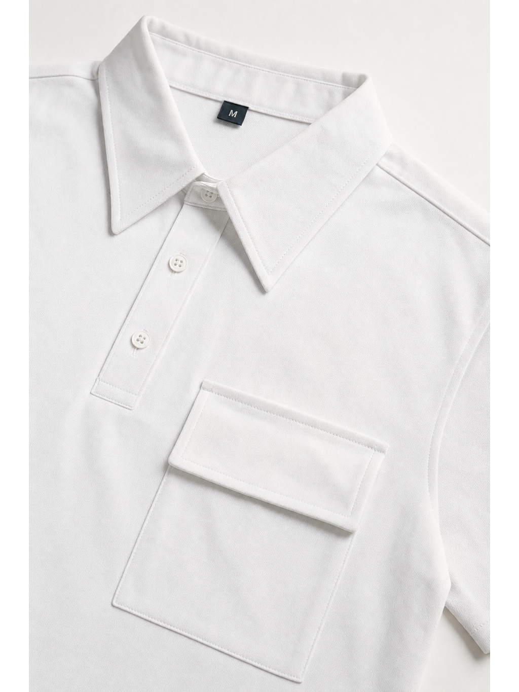 Cotton Collar Half-Sleeve Polo with Harmonium Pocket — White