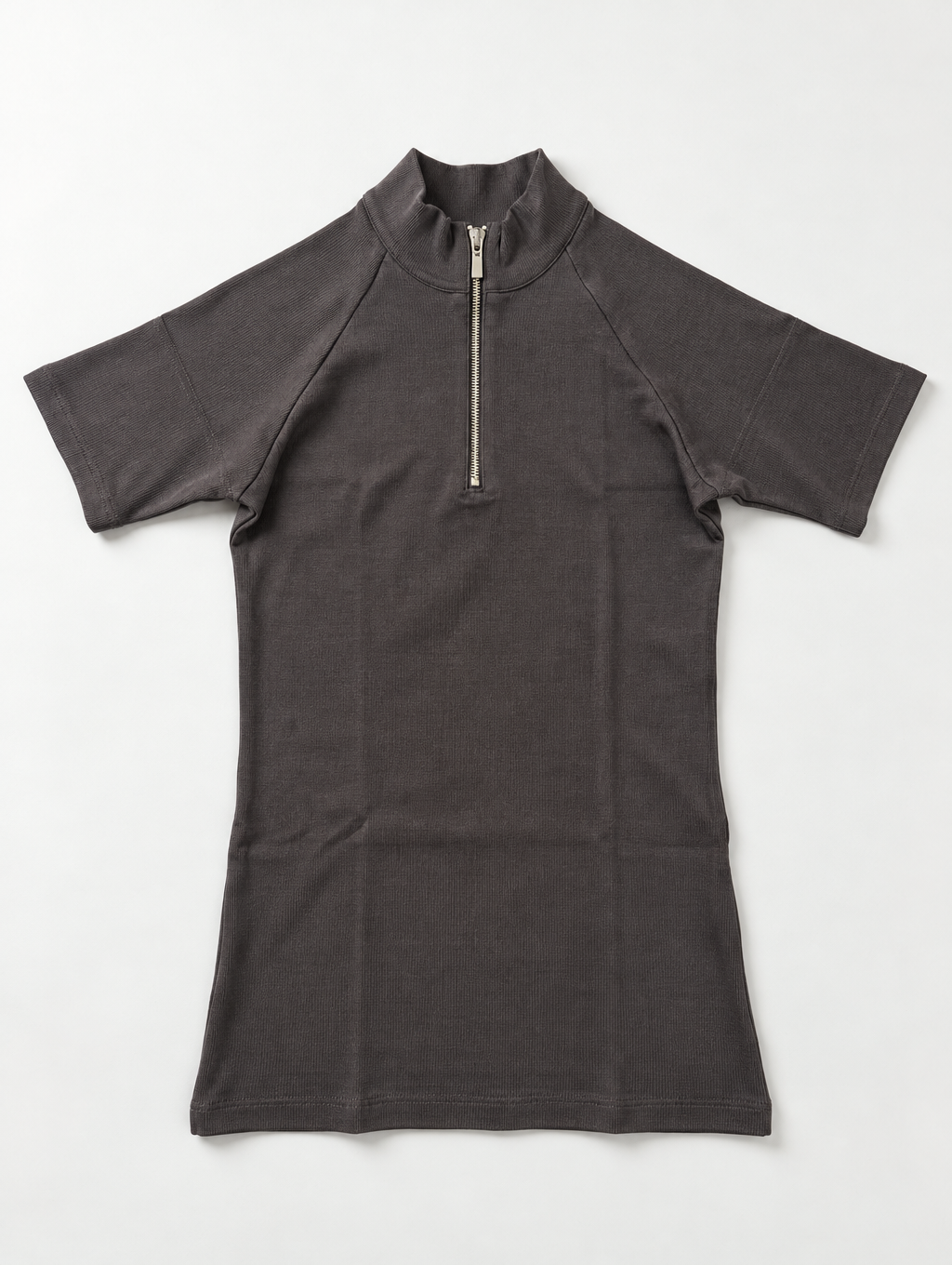 Dust Brown Ribbed Half-Sleeve Zipper Polo