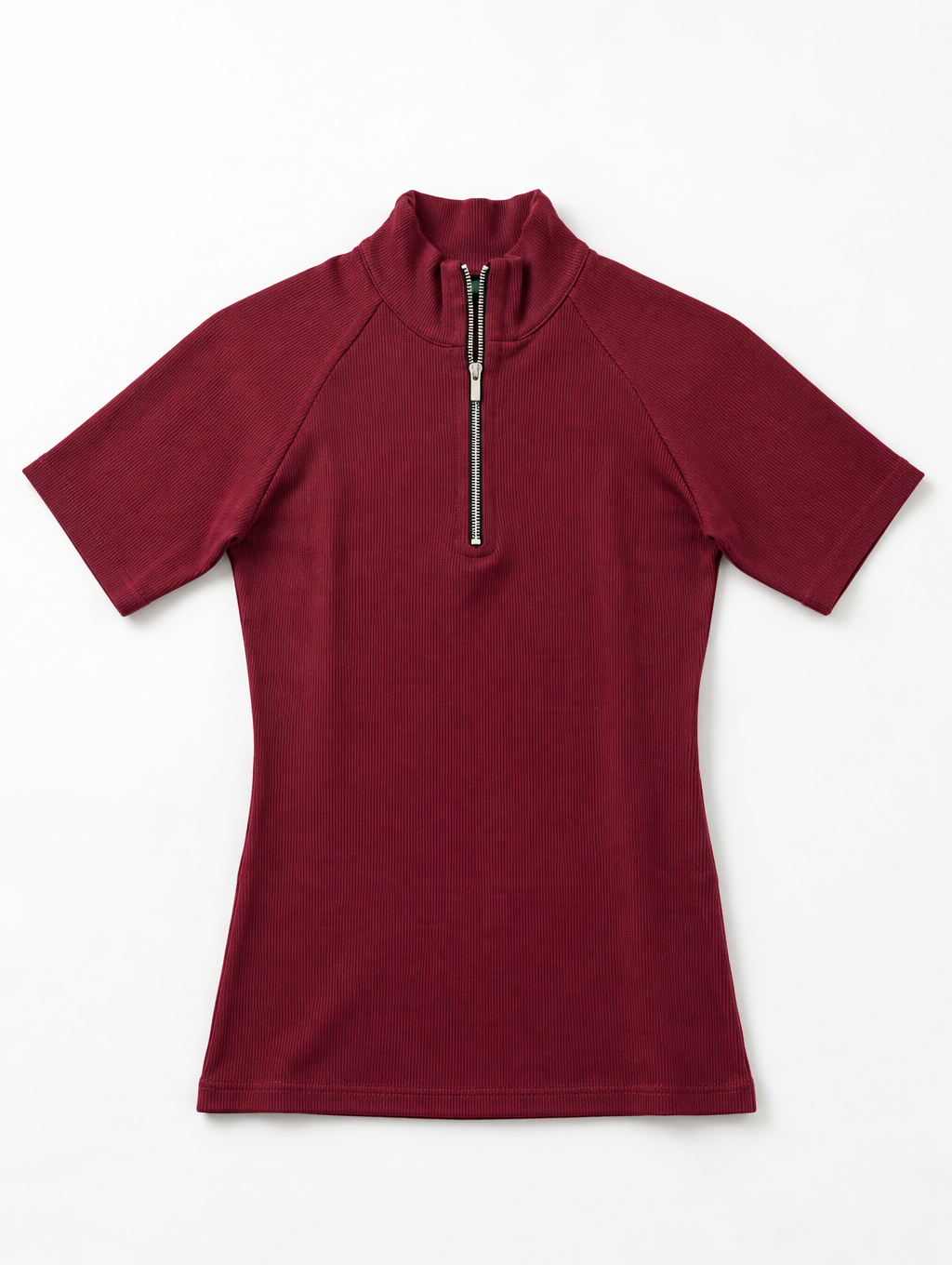 Maroon Ribbed Half-Sleeve Zipper Polo